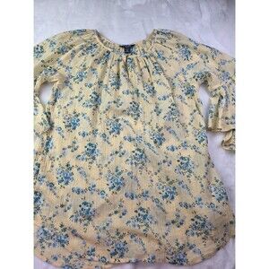 Chaps Women's Size XS Peasant Blouse, Ruffled Sleeves,‎ Pale Yellow Floral